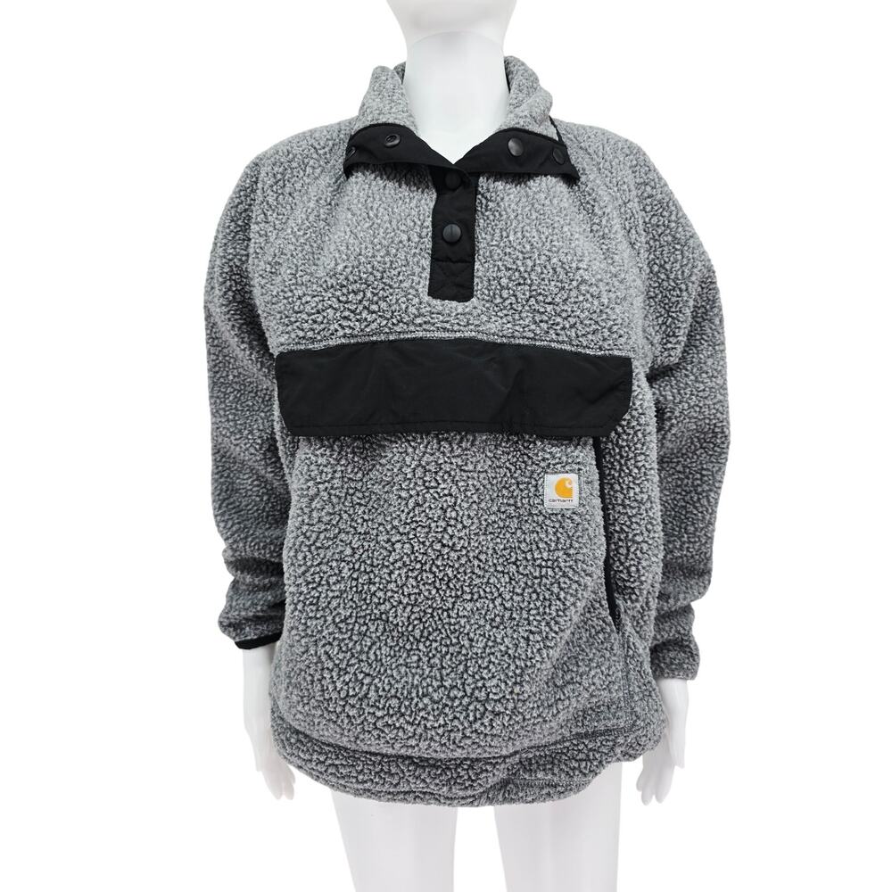 Carhartt Women's Sherpa Fleece Snap-Neck Pullover Jacket Gray L